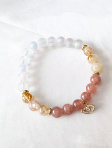 Mystic Aura, Citrine, Peach Moonstone & Gold Evil Eye