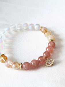 Mystic Aura, Citrine, Peach Moonstone & Gold Evil Eye