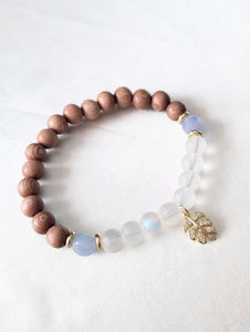 Mystic Aura, Aquamarine, Rosewood Aromatherapy & Gold Leaf Charm