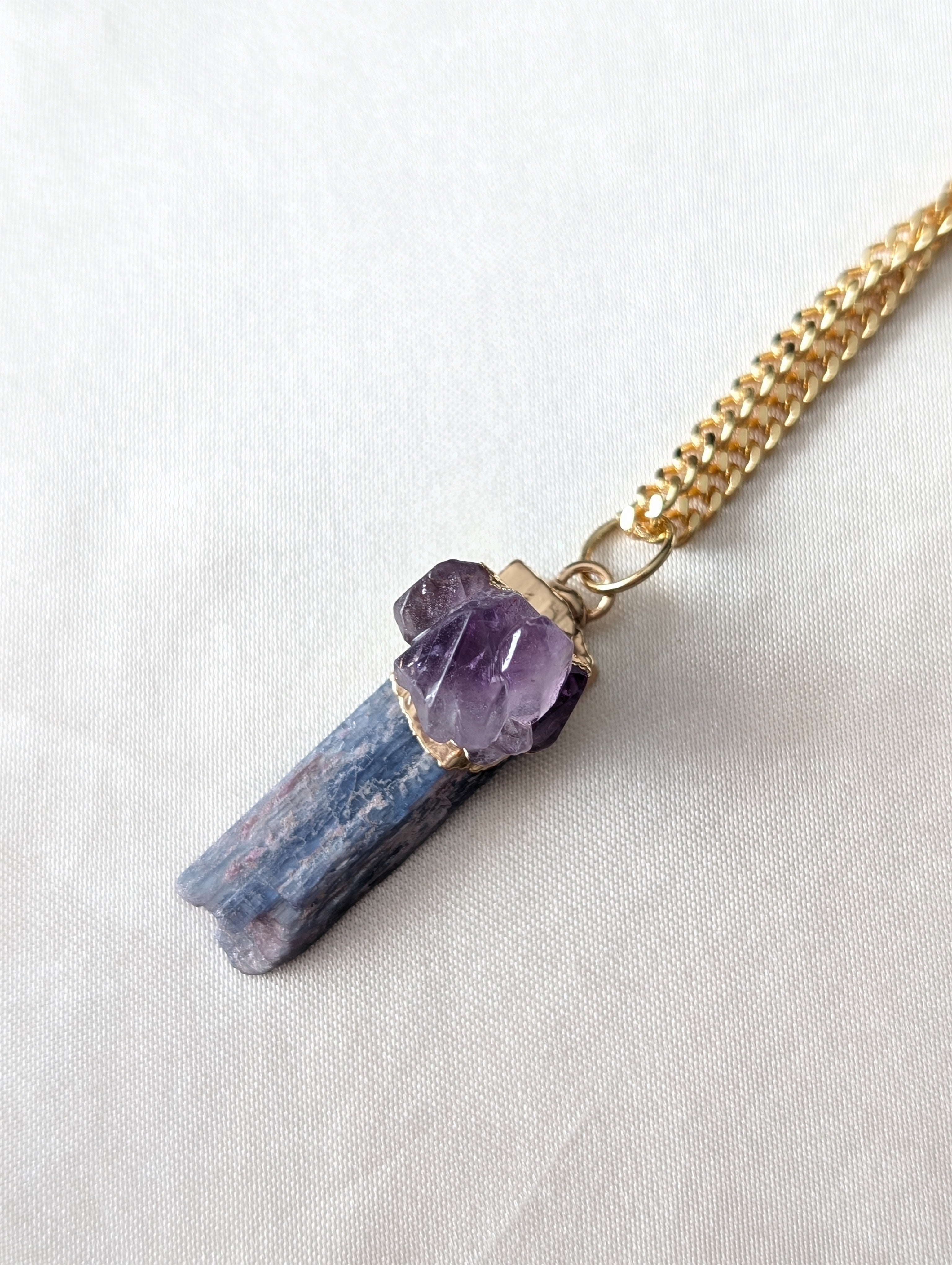 Kyanite, Amethyst Pendant Necklace