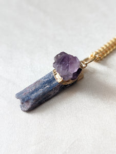 Kyanite, Amethyst Pendant Necklace