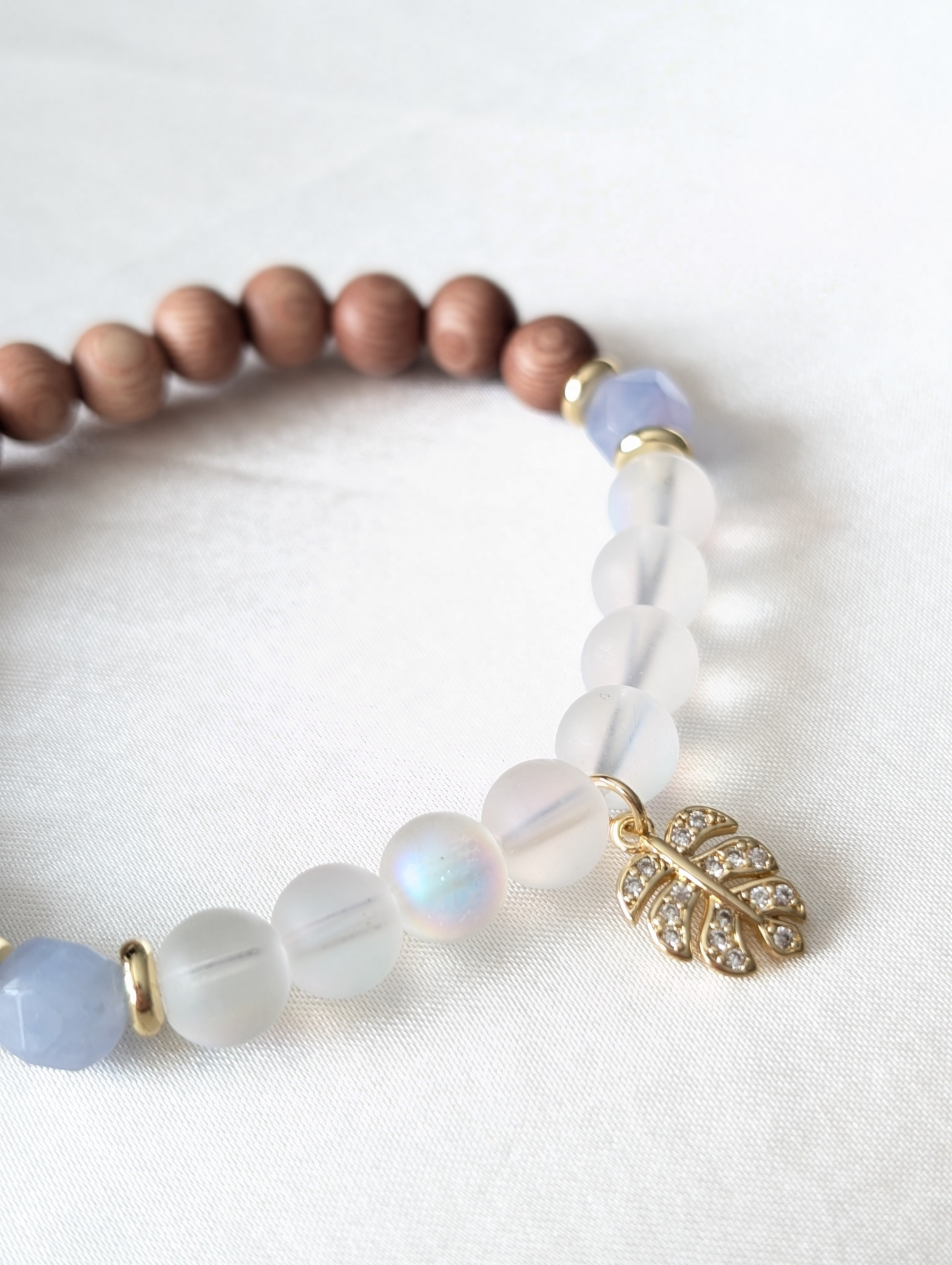 Mystic Aura, Aquamarine, Rosewood Aromatherapy & Gold Leaf Charm